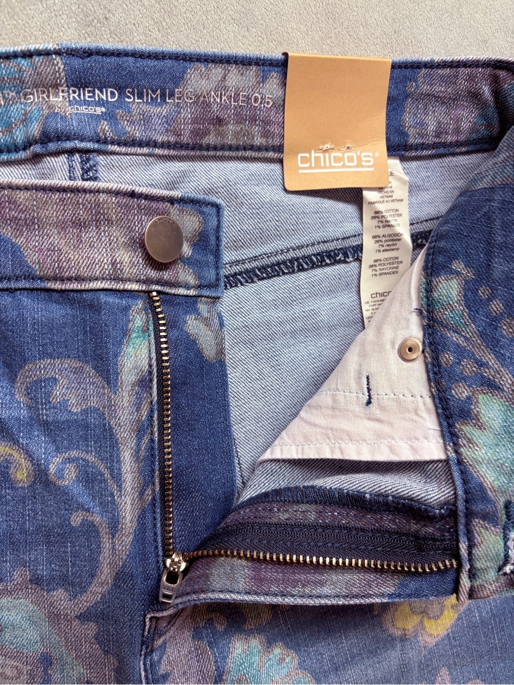 Chico's Floral Paisley Jeans Womens 0.5 (6) Girlfriend Slim Ankle Stretch NWT - Picture 5 of 16